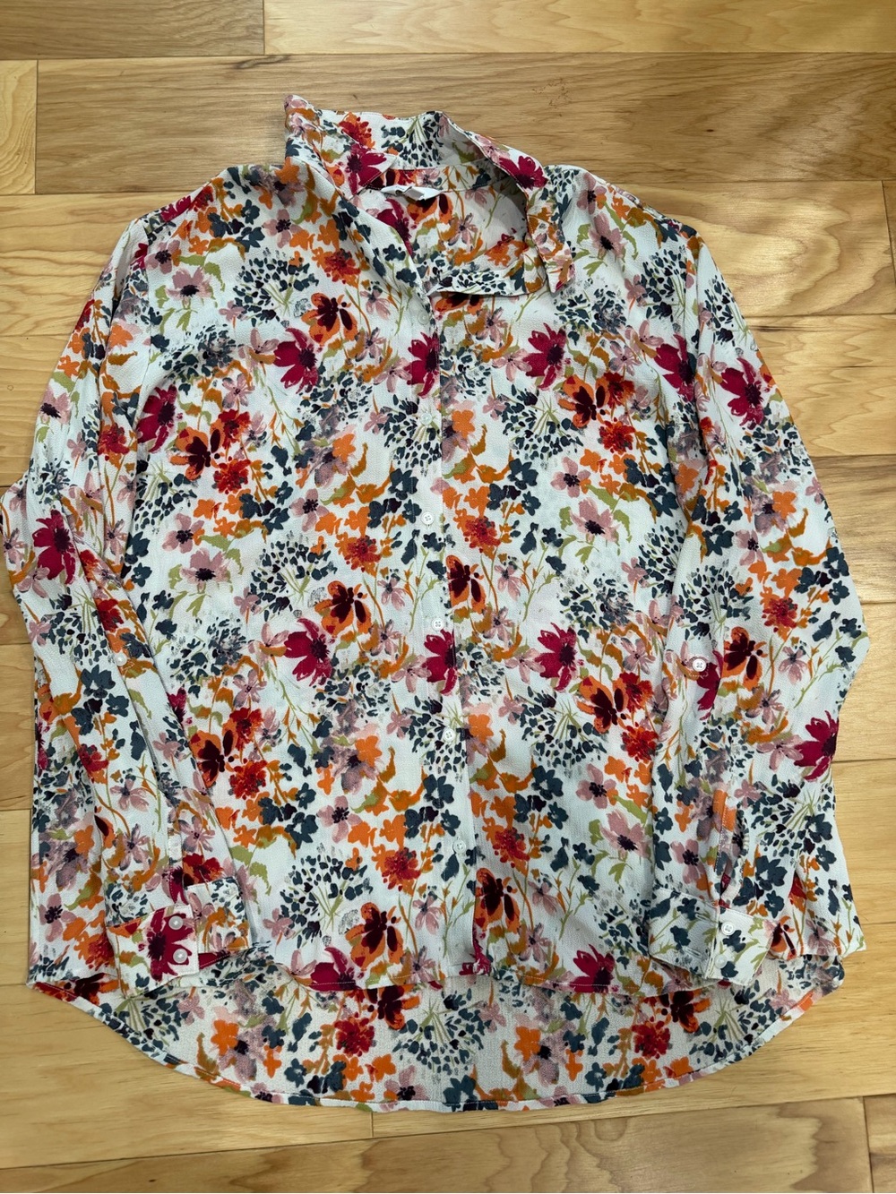 Coral Bay White Floral Button-Down Shirt with Red Orange Accents